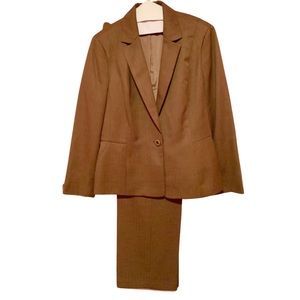 Le Suit Brown Pinstripe Pantsuit